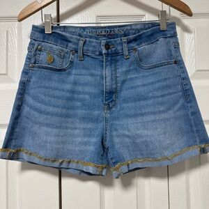 U.S. Polo Assn. Blue Denim Shorts with Gold Hem Accent A19